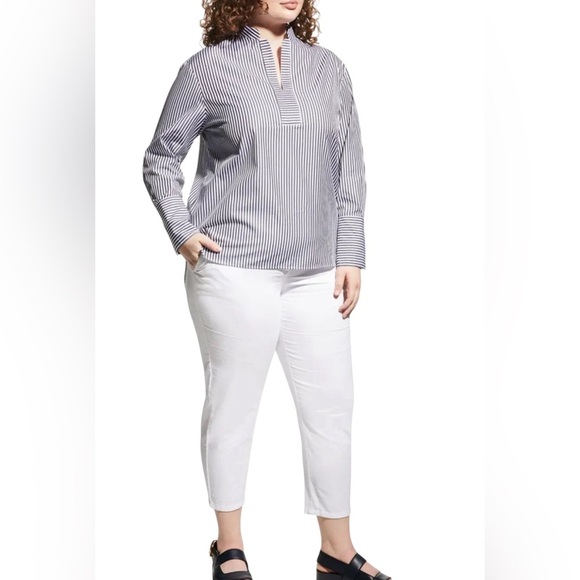 Harshman Iris Blouse 3X Black White Striped Cotton Tunic NWT Plus Size - Picture 1 of 6